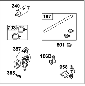 Fuel Supply Group Diagram and Parts List for 44U877-0016-B5 400000 - 699999 Briggs and Stratton Engine